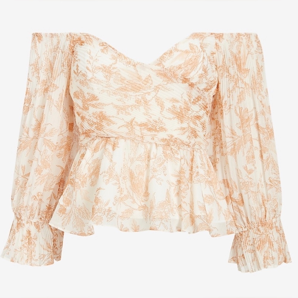 Metallic Stripe Floral V-Neck Smocked Top